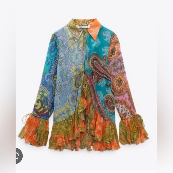 Zara Ruffled Print Blouse. New With Tags. - Picture 3 of 5
